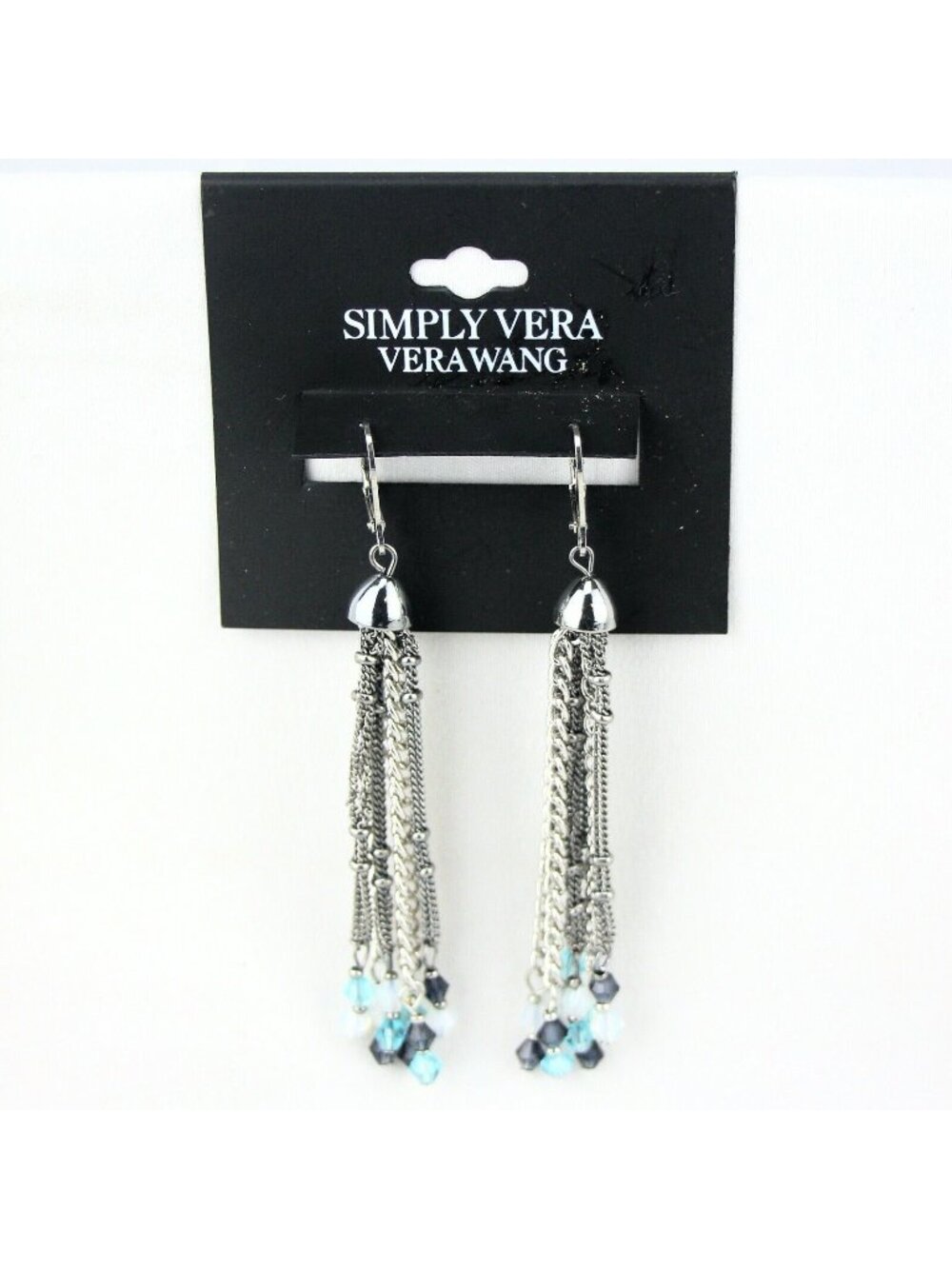 Vera Wang Earrings Silver-tone 3 1/2" Blue Beaded Tassel by Simply Vera